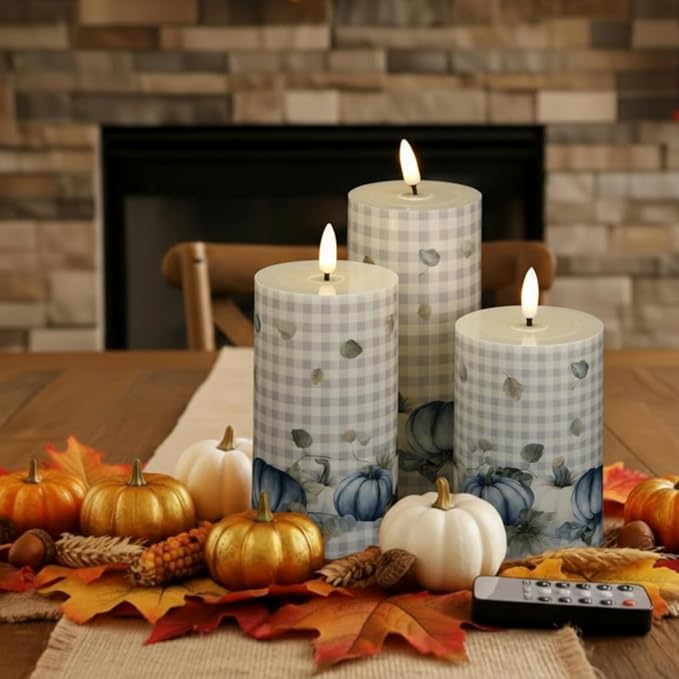 Tuanse 3 Pcs Thanksgiving Fall Flameless Candles Maple Leaf LED Candle Lights Battery Operated Candles Mixed Size Flickering LED Light for Fall Thanksgiving Halloween Harvest(Pumpkin)