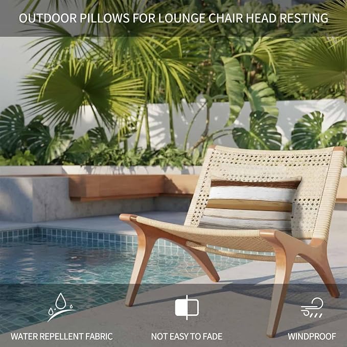 Outdoor Pillow for Chaise Lounge Chair,Brown Farm Country Wood Grain Waterproof Headrest Lumbar Pillows with Insert&Elastic Strap for Patio Pool Garden Chairs Decor,Vintage Abstract Texture