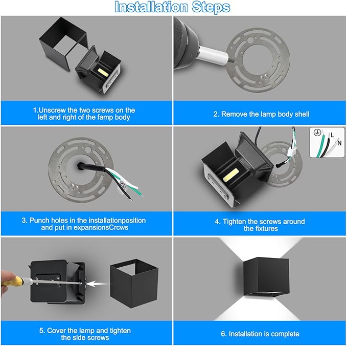 ledmo 20W High Power Modern Outdoor Wall Sconce Light Creative Adjustable Beam Square Up and Down Exterior Wall Lights Fixture Anti-Rust Aluminum IP65 6000K 1800LM Black for Patio Garage House 4 Pack