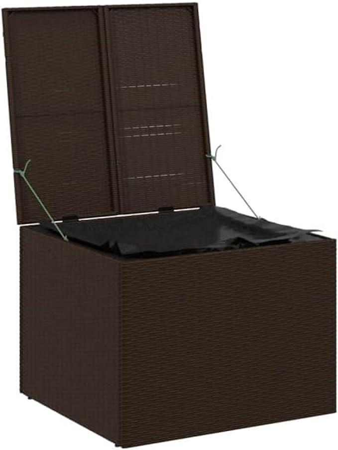 Benjara Outdoor Garden Storage Box- Removable Bag- Brown Poly Rattan Woven