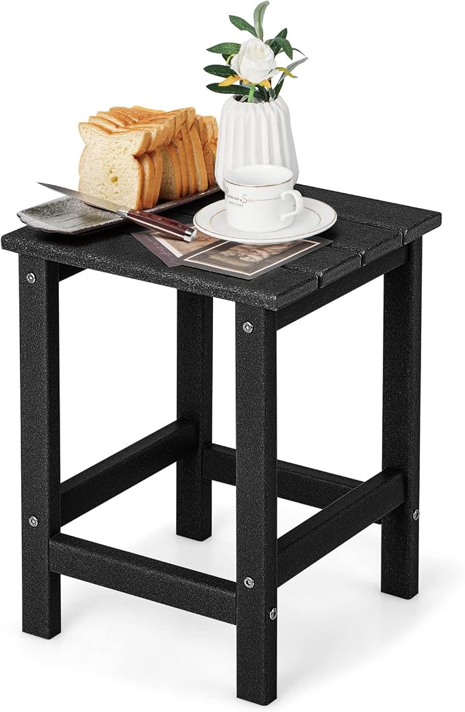 Tangkula Square Outdoor Side Table, Weather Resistant HDPE Adirondack Table, Chairside End Tables for Lawn Garden Balcony, Easy Assembly, Patio Side Table, 14 x 14 x 18.5 Inch (1, Black)