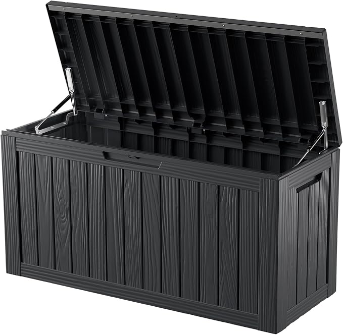 80GAL Deck Box - Black,utdoor Cushions, Throw Pillows,Waterproof Patio Storage Box Covers