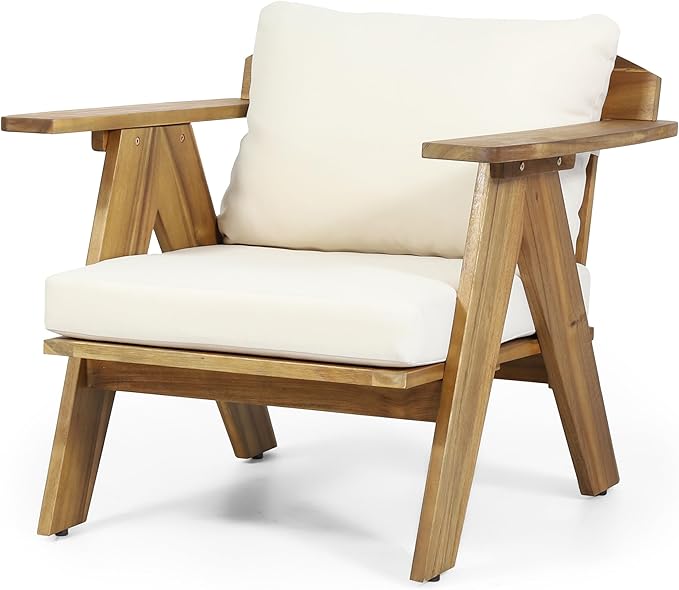 Merax 2 Pcs Outdoor Acacia Wood Club Chairs Patio Conversation Set with Cushions,Teak Finish