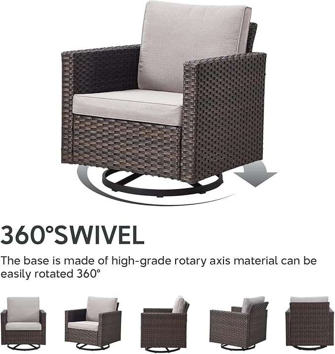 5 Piece Wicker Patio Furniture with Fire Pit Table - Outdoor Conversation Set with 50,000 BTU Fire Pit, All Weather Rattan Patio Set for Deck Backyard Garden - Brown Wicker Beige Cushion