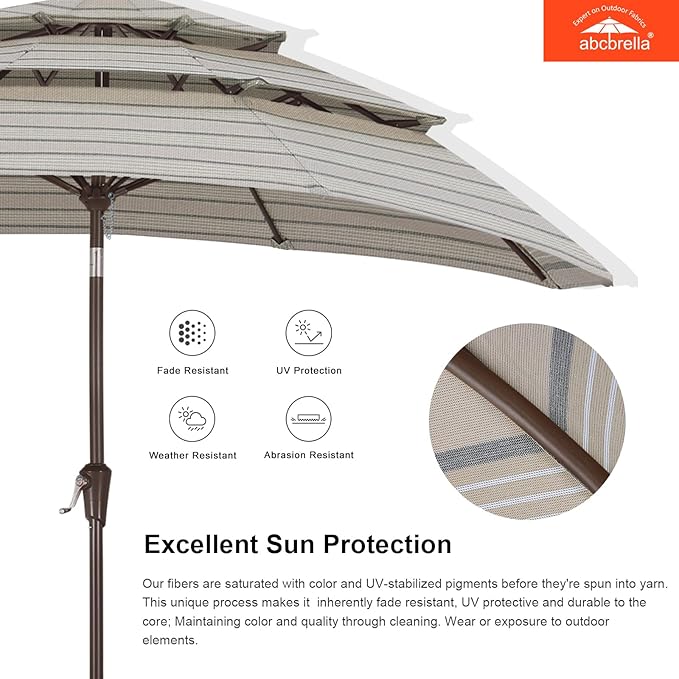 ABCCANOPY 5-Year 10-Year No Fading 9FT 3 Tiers Patio Umbrella, Outdoor Table Umbrella with 8 Sturdy Ribs for Deck, Backyard, Garden, Yard