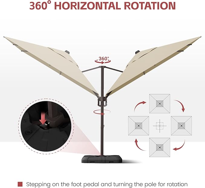 GENTEACO 10X10 FT Cantilever Umbrella, Large Offset Patio Umbrella 6 Angle Tilts & 360° Rotation, Large Square Sun Umbrellas for Outdoor Patio Pool Deck Market, Beige