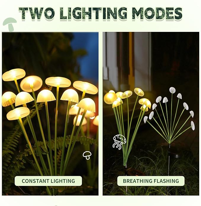 Solar Garden Lights Outdoor Waterproof, 2 Pack 20 LED Mushroom Solar Lights, Sway by Wind Mushroom Light Jellyfish Light for Patio Yard Garden Landscape Pathway Lawn Decor Warm White