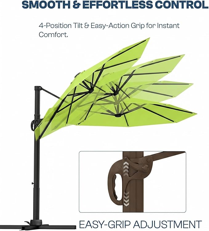11 FT Round Cantilever Umbrella,Easy Tilt, Fade Resistant & 360° Rotation, Offset for Pool Deck Backyard Patioapple green (Base not Included)