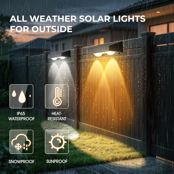 Fence Lights Solar Powered, Led Solar Fence Lights Outdoor IP65 Waterproof, Warm/Cool White and RGB Colors Changing Solar Wall Lights for Garage Backyard Railing Step Patio Pool - 8Pack