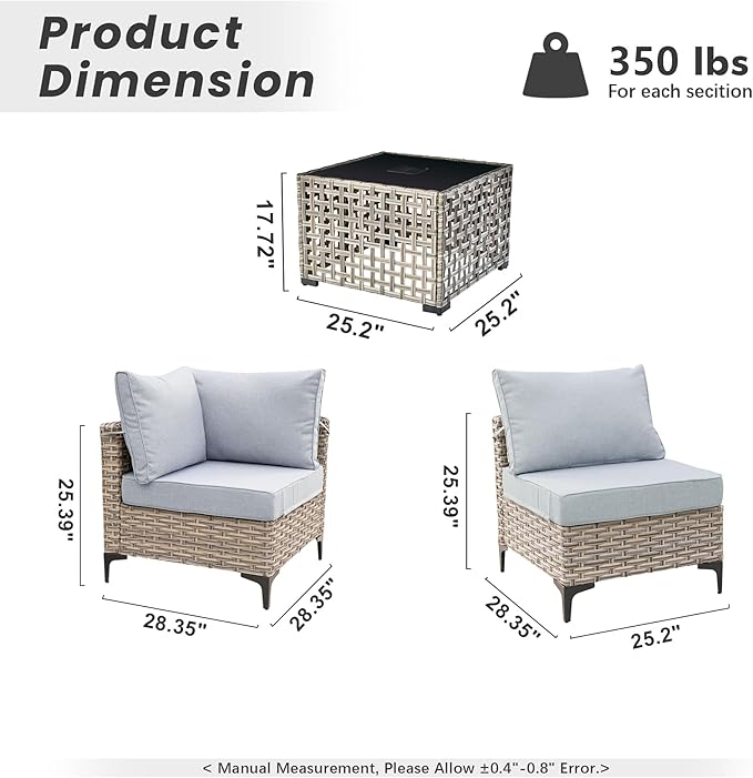 Outdoor Patio Furniture Sets,7 PCS Patio Conversation Set Outside Rattan Sectional Sofa with Coffee Table Fit Backyard Porch Garden Poolside Balcony