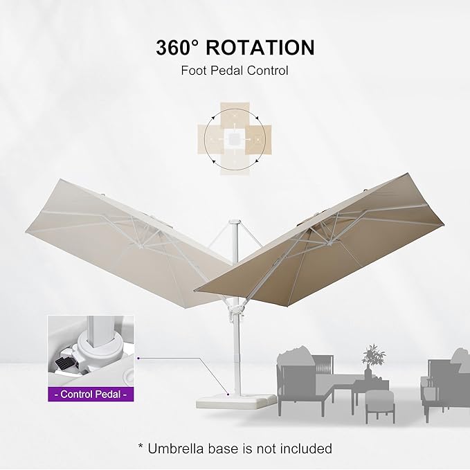PURPLE LEAF 10 FT White Patio Umbrella Cantilever Outdoor Umbrella Aluminum Offset Square Umbrella Windproof with 360° Rotation for Deck Patio Balcony Beige