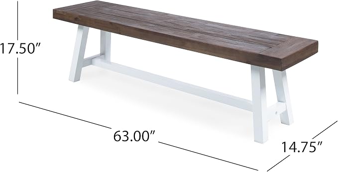GDFStudio Cassie Outdoor Modern Industrial 3 Piece Acacia Wood Picnic Dining Set with Benches, Sandblasted Dark Brown and White Rustic Metal