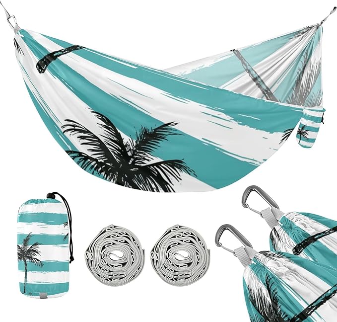 Palm Tree Summer Beach Blue 330lb Capacity Outdoor Hammocks with Tree Straps Fabric Hammock for Patio Backyard Lounge Base hamacas para adultos 2 Personas