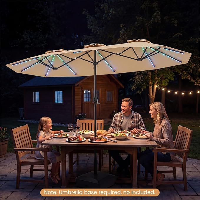 Tangkula 13 Ft Solar Patio Umbrella, Double-Sided Extra Large Outdoor Market Table Umbrella with 108 Multi-Colored Flowing LED Lights, Crank Handle, 12 Sturdy Ribs for Poolside, Garden & Backyard (Beige)