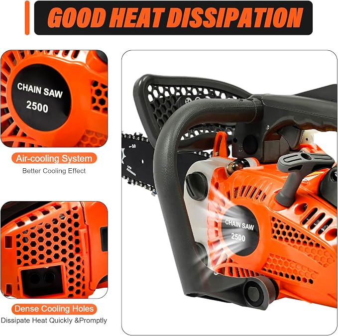 25.4CC 2-Cycle Top Handle Chainsaw Gas Chainsaws, 11.8 Inch Gas Powered Petrol Handheld Cordless Gasoline Chain Saw w/Safety Lock & Automatic Return Switch for Wood Pruning, Tree Stump Trimming