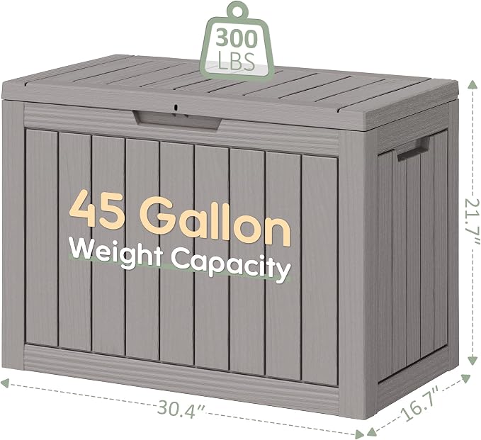 Outdoor Storage Box, 45 Gallon Resin Deck Boxes Outdoor Waterproof For Patio Furniture, Garden Tools, Pool Supplies, Lockable And UV Resistant (Striped Gray)