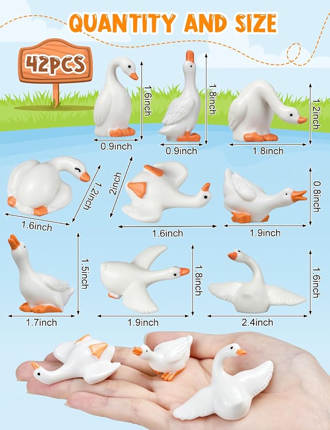 42pcs Mini Resin Goose Figurines, Tiny Animal Figurine Bulk | Small Desk Goose Decor for Garden Lawn Yard Micro Landscape Aquarium Potted Ornament DIY Craft