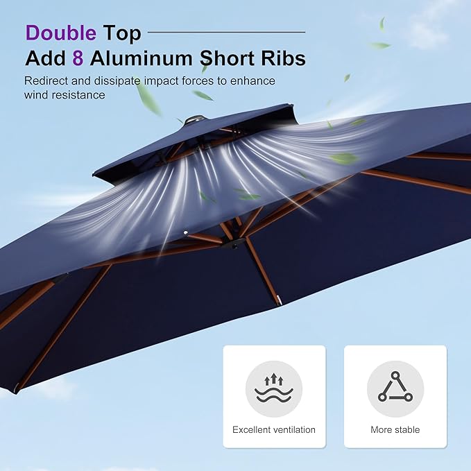 PURPLE LEAF 9ft Patio Umbrella Outdoor Square Umbrellas Large Cantilever Umbrella Windproof Offset Umbrellas Heavy Duty Sun Umbrella for Garden Deck Pool Patio, Navy Blue