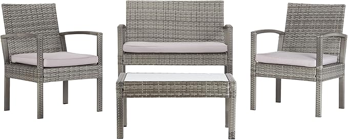 Safavieh PAT7507B Collection Bassey Grey 4-Piece Outdoor Living Patio Set