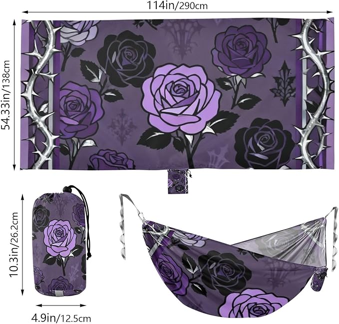 Purple Rose and Thorn Outdoor Hammocks with Tree Straps Cloth Hammock for Camping Travel Accessories