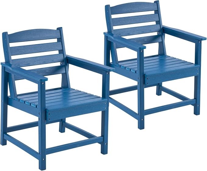 Furnimart Outdoor Dining Chairs Set of 2, Extra-Thick HDPE All-Weather Patio Armchairs with Wide Seat, Outdoor Furniture for Backyard, Garden, Lawn & Poolside, Blue