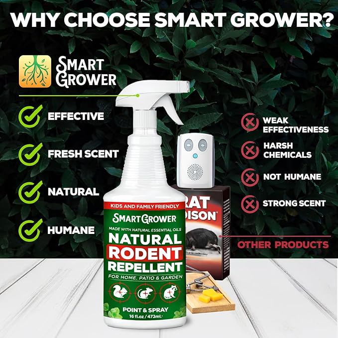 Peppermint Oil Spray for Rodents – Maximum Strength Ready to Use Peppermint Spray for Rodent, Mice, Squirrels – Indoor, Outdoor & Car Engine Protection – 16 oz