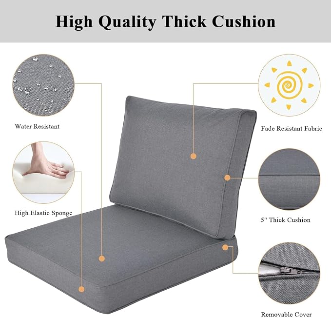 Aluminum Patio Furniture Set, All-Weather Outdoor Couch Sectional, L Shaped Patio Conversation Sets, Metal Corner Sofa with Teak Coffee Table(Cushion: Dark Gray, White Frame)