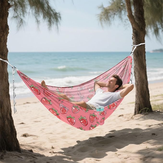 Camping Hammock Outdoor Hammocks for Outside Strawberry Cute Beach Trees Portable Lightweight with Pockets Tree Straps Indoor Small