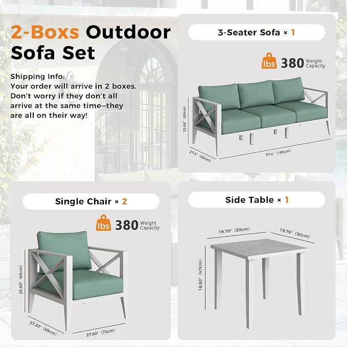 Aluminum Outdoor Patio Furniture Set with 5.2" Thick Cushions, 6-Piece Outdoor Sectional, Patio Conversation Sets for Backyard,(White,5 Seats)