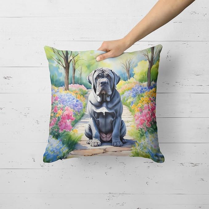 Caroline's Treasures Neapolitan Mastiff Spring Path Throw Pillow Machine Washable, Indoor Outdoor Decorative Pillow for Couch, Bed or Patio, 18Hx18W