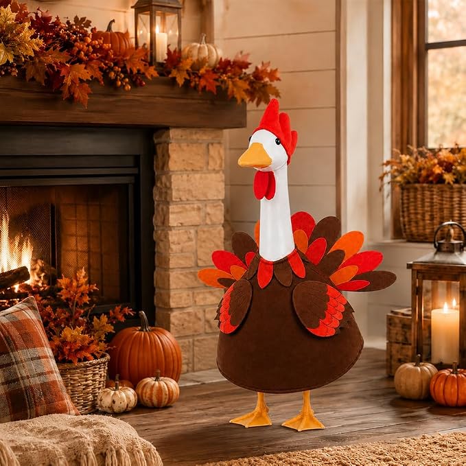 Thanksgiving Turkey Porch Goose Outfit for 23" Porch Goose Fall Autumn Sculpture Clothes for Garden Patio Yard Lawn Art Decoration