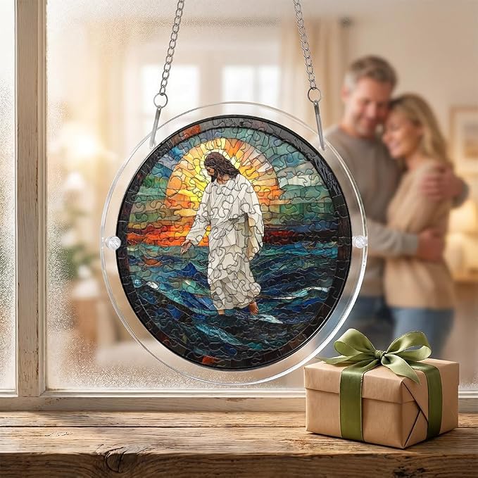 Acrylic Puzzle Suncatcher, Jesus Stained Glass Sun Catcher, Jigsaw Puzzles Home Garden Decor, Creative Mothers Day and Birthdays Gifts for Mom, Wife, Sisters, 7.87 Inch