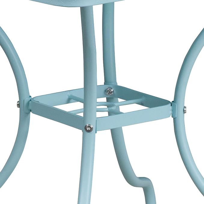 BizChair Commercial Grade 35.5" Square Sky Blue Indoor-Outdoor Steel Patio Table with Umbrella Hole