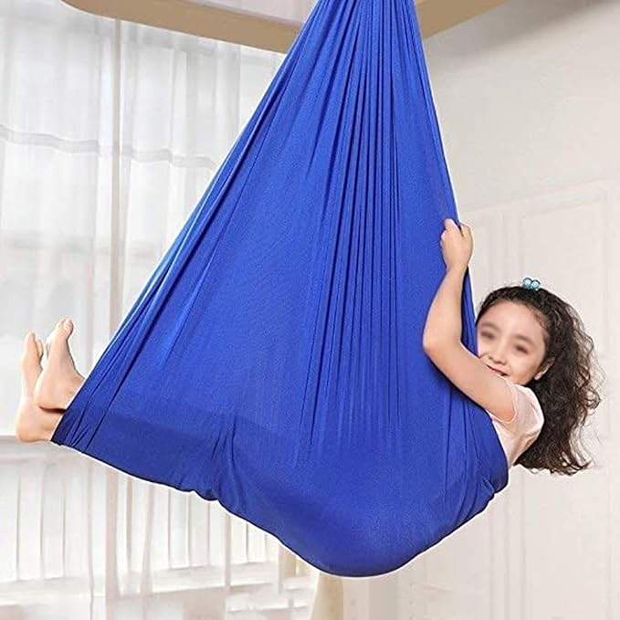 Soft Swing Load Up to 200kg Autism ADHD Aspergers Sensory Cuddle Hammock Children Kids Toy Swing Home Outdoor (Color : Blue, Size : 100 x 280 cm (L x W))