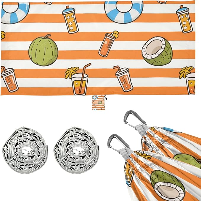 Orange White Stripes Summer Juice 330lb Capacity Outdoor Hammocks with Tree Straps Swing Hammock for Outside Camping Essentials Bases para hamacas para adultos
