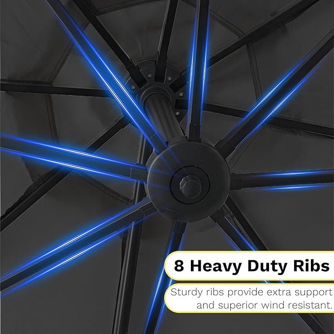 Devoko 10ft Cantilever Patio Umbrella, Round Large Outdoor Umbrella with 360-Degree Rotation, Hanging Offset Market Sun Umbrella, Easy Tilt and Heavy-Duty Frame, for Patio Backyard Garden, Black