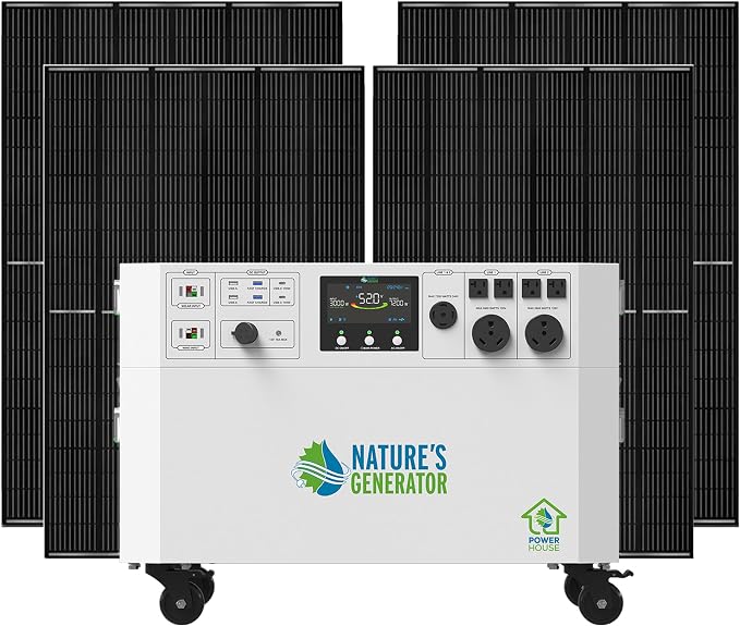 Nature’s Generator Powerhouse Gold Plus System:4800Wh Powerhouse and Four 410W Power Panels,120VAC and 240VAC Pure Sine Wave Address Home Power Requirements