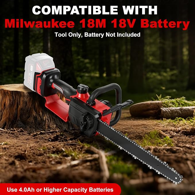12 Inch Brushless Chainsaw Cordless for Milwaukee 18V Battery, Handheld Electric Chain Saw with 3 Chains, Tool-free Chain Tension and Auto Oiling for Wood Cutting Tree Trimming (Battery Not Included)