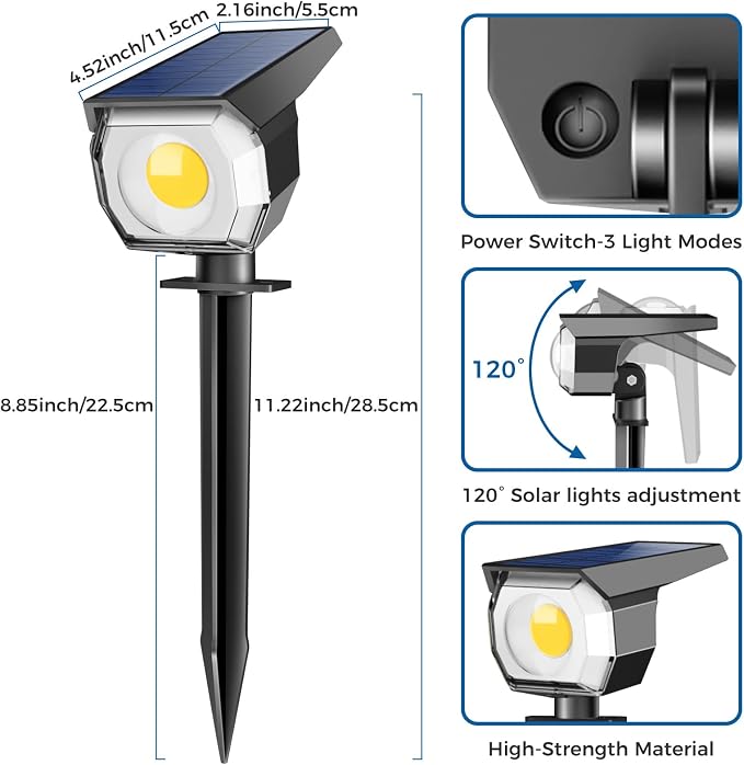 10 Pack Solar Lights Outdoor, Spotlights Outdoor Waterproof 3 Modes, 2-in-1 Auto On/Off Solar Spot Landscape Lighting Outside for Tree Plants Yard Garden Pathway, Warm White