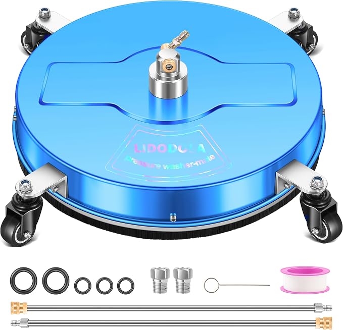 LidoDola 19'' Pressure Washer Surface Cleaner with 4 Wheels - Stainless Steel Surface Cleaner for Pressure Washer Attachment for Concrete, Driveway, Patio, Sidewalk, Deck and Driveways (19 INCH Blue)