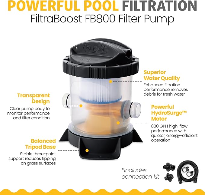 Funsicle Quickset Designer 12' x 36" Round Above Ground Swimming Pool, with FiltraBoost 800 GPH Filter Pump, Type D Filter Cartridge & Repair Patch, Dark Herringbone Print