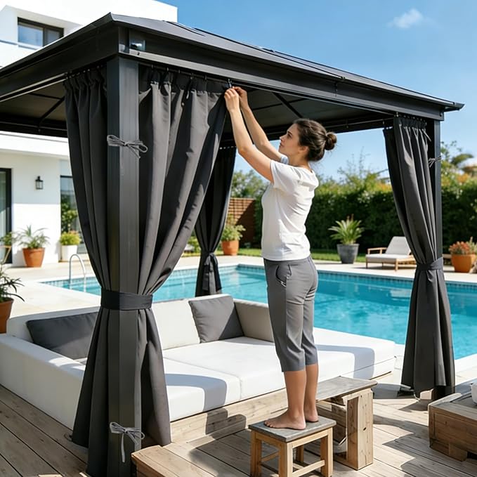 Gazebo Privacy Curtains 10' x 12' Replacement Panels – Waterproof & Windproof 4 Zippered Sidewalls for Patio Canopy, Outdoor Garden or Backyard Gazebo(Gray)