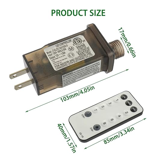 12V 12W 8 Mode LED Controller with Memory Function and IR Remote Control Low Voltage Transformer for Holiday String Lights,not Fit for 8 Mode with Control Box and 1 Mode String Light(1 pcs)