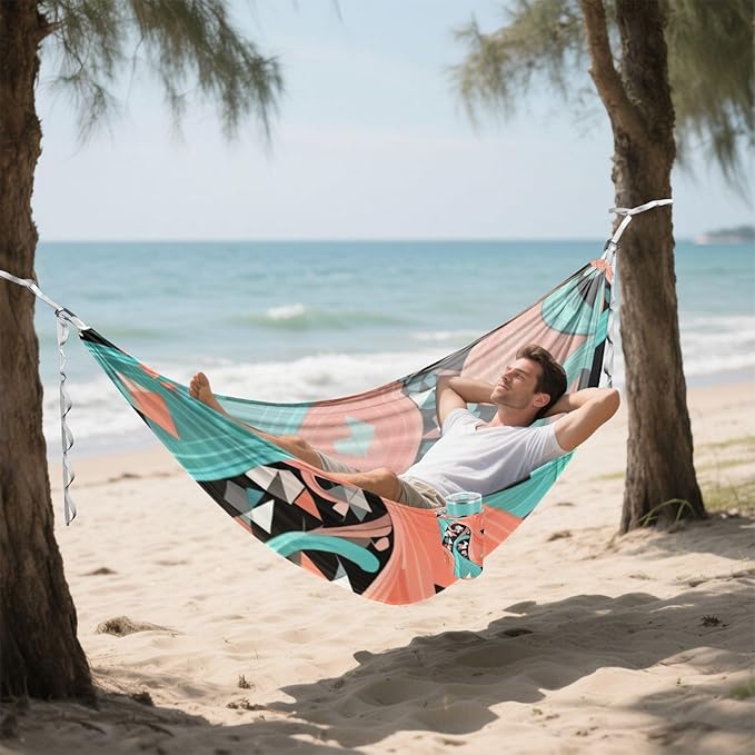 Geometric Paisley Outdoor Hammocks with Tree Straps Fabric Hammock for Camping & Hiking Essential