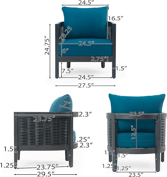 Merax Set of 2 Outdoor Acacia Wood Wicker Club Chair with Cushion,Patio Furniture Conversation Seat for Backyard Garden