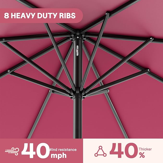 CHABATREE 9FT Outdoor Patio Umbrella with Easy Crank - UV Resistant & Waterproof Market Umbrella with Ventilated Canopy, 8 Sturdy Ribs & Powder-Coated Frame for Garden, Deck, Backyard, Pool, Patio Table