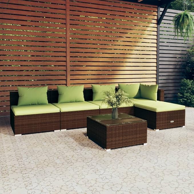 6 Piece Patio Lounge Set with CushionsOutdoor Dining Chairs,Patio Furniture Set,Outdoor Sectional Sofa,Patio Conversation Seat,Outdoor Seating,Modern Style,for Garden,Backyard, Poly Rattan Brown