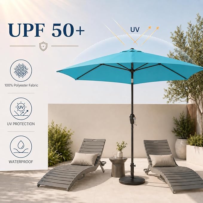 7.5ft Patio Umbrella, Outdoor Table Market Umbrella with Smooth Crank Lift, 6 Windproof Fiberglass Ribs, UPF50+ UV Protection for Deck, Pool, Garden and Backyard