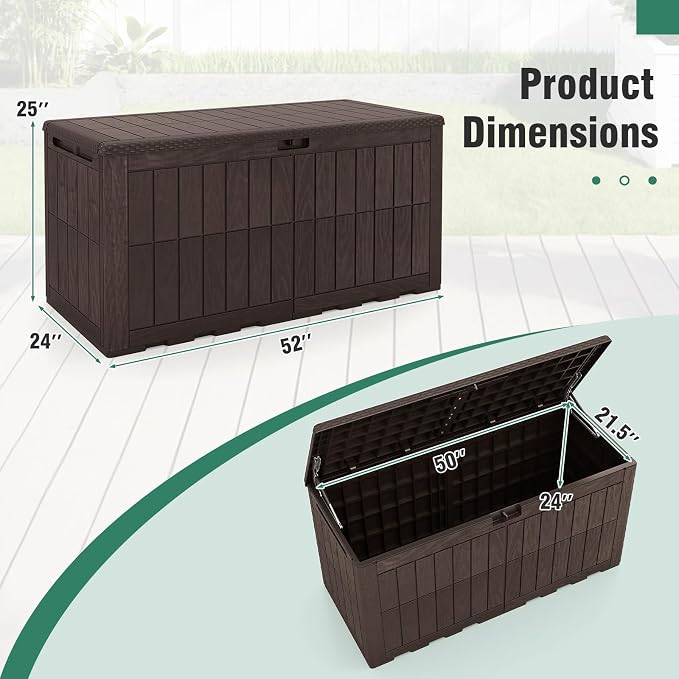 Tangkula 120 Gallon Outdoor Storage Box, Waterproof PP Resin Patio Storage Box with Lockable Lid for Indoor & Outdoor Use, 2-in-1 Rattan Design Deck Box for Cushions, Garden Tools