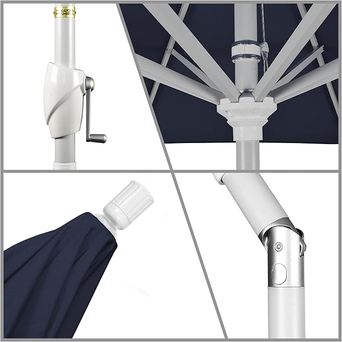 California Umbrella 9' Round Aluminum Market Umbrella, Crank Lift, Push Button Tilt, White Pole, Cilantro